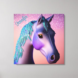 Magic Pony in Lila and Teal med eget namn Canvastryck