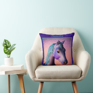 Magic Pony in Lila and Teal med eget namn Kudde