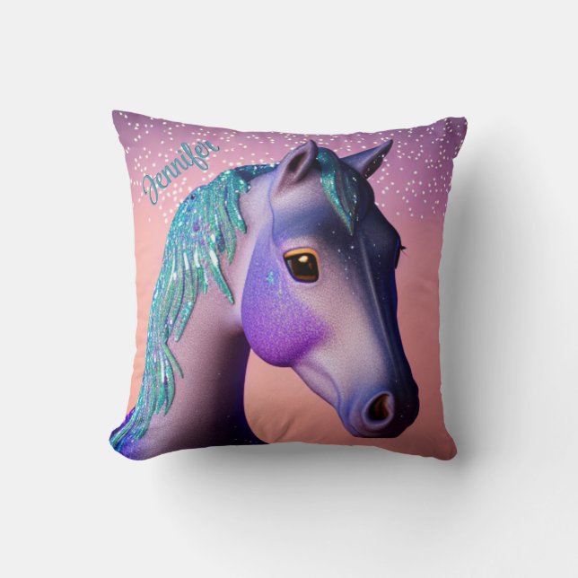 Magic Pony in Lila and Teal med eget namn Kudde (Framsida)
