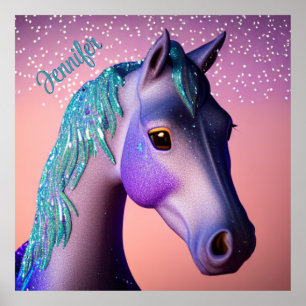 Magic Pony in Lila and Teal med eget namn Poster
