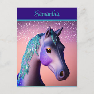 Magic Pony in Lila and Teal med eget namn Vykort