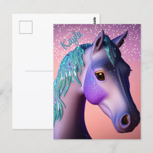 Magic Pony in Lila and Teal med eget namn Vykort