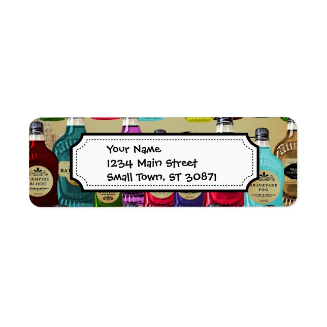 Magic Potion Apothecary Halloween Tonic Flaskor Returadress Etikett (Framsidan)
