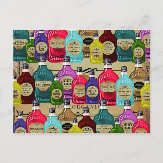 Magic Potion Apothecary Halloween Tonic Flaskor Vykort (Framsida)