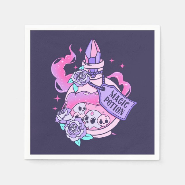 Magic Potion Cute Rosa Halloween Potion Flaska Pappersservett (Framsidan)