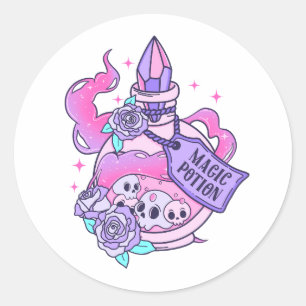 Magic Potion Cute Rosa Halloween Potion Flaska Runt Klistermärke