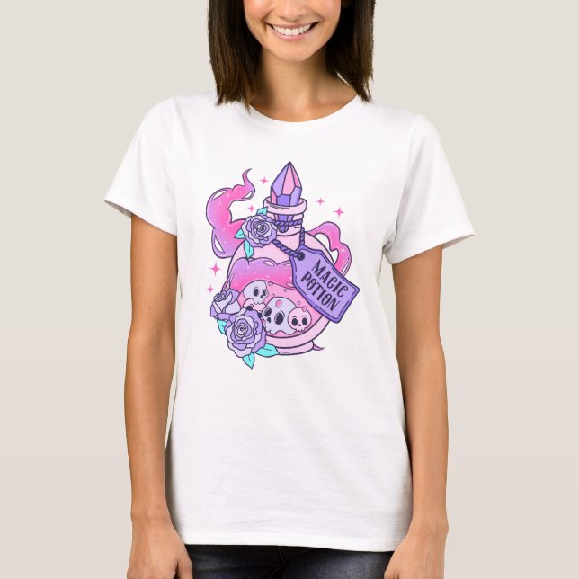 Magic Potion Cute Rosa Halloween Potion Flaska T Shirt (Framsida)