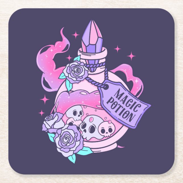 Magic Potion Cute Rosa Halloween Potion Flaska Underlägg Papper Kvadrat (Framsidan)