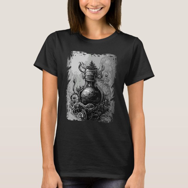 Magic Potion Occult Horror Illustration Gothic Wit T Shirt (Framsida)