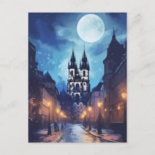 Magic Prag Night Street - Full Moon European Helg Vykort