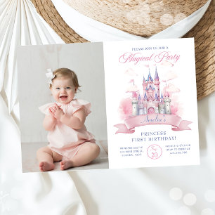 Magic Princess Castle 1st Birthday Photo Inbjudningar