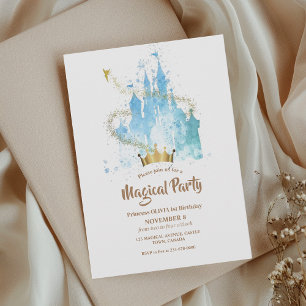 Magic Princess Castle Krona Girls Birthday Inbjudningar