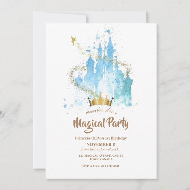 Magic Princess Castle Krona Girls Birthday Inbjudningar (Framsida)