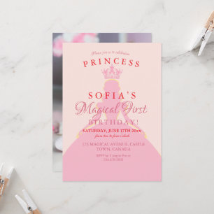Magic Princess Dress 1:a födelsedag Party Photo Inbjudningar