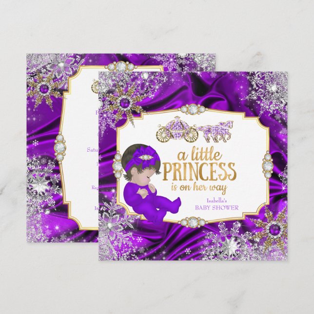Magic Princess Girl Baby Shower Lila Brunette Inbjudningar (Fram/baksida)