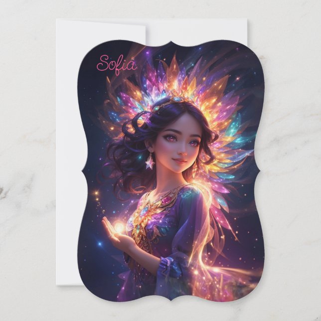 Magic Princess in Tiara Girl's Birthday Anpassning Kort (Framsida)