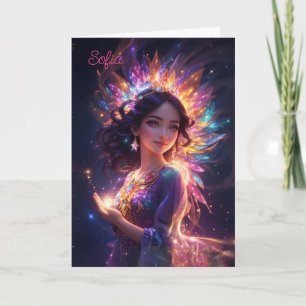 Magic Princess in Tiara Girl's Birthday Anpassning Kort