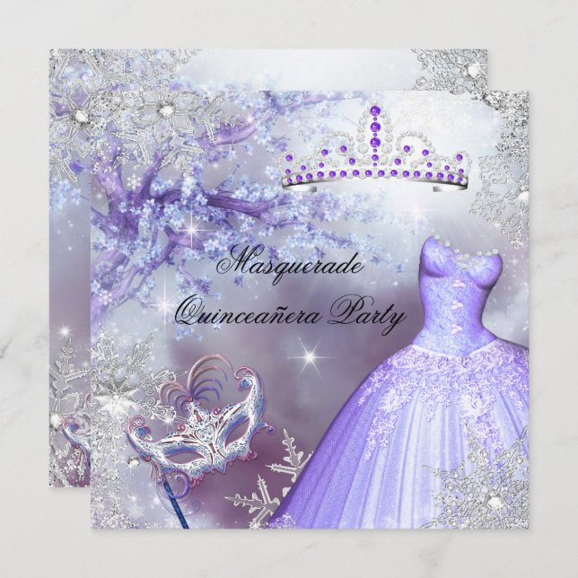 Magic Princess Quinceanera MasqueraLila Inbjudningar (Fram/baksida)