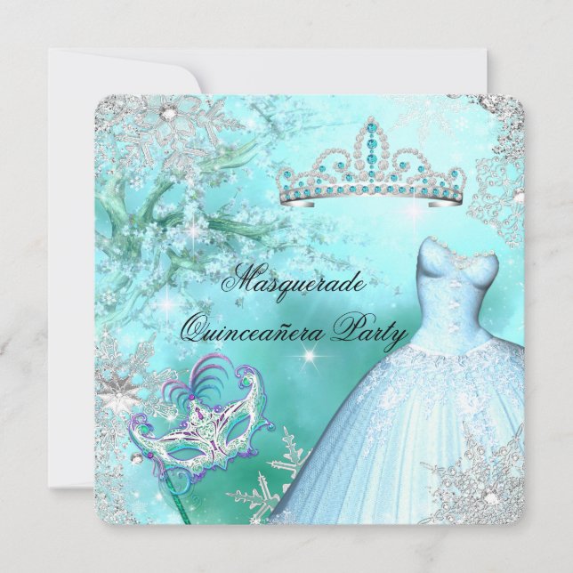 Magic Princess Quinceanera Masquupperad Teal Inbjudningar (Framsida)