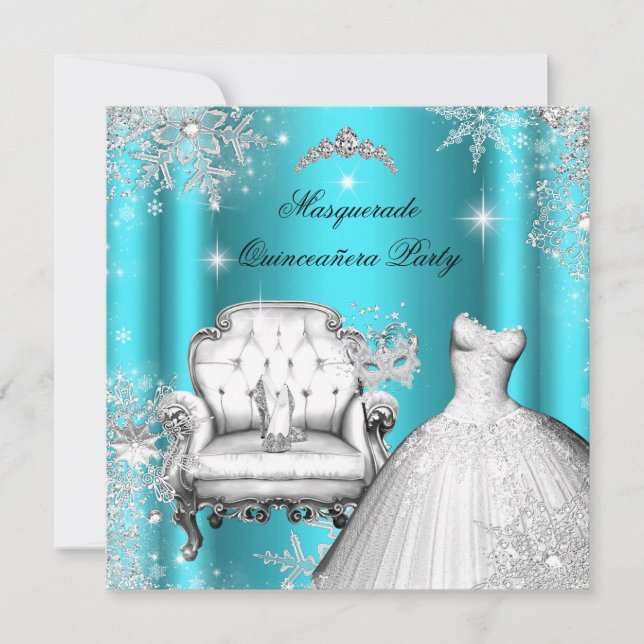 Magic Princess Quinceanera Masquupperad Teal Inbjudningar (Framsida)