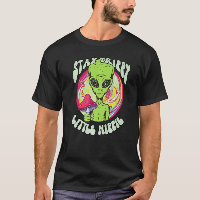 Magic Psilocybin Mushroom Alien Stanna Trippy Litt T Shirt (Framsida)