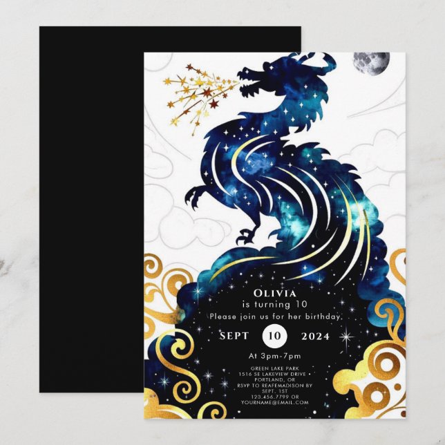 Magic Radiant Dragon Birthday Inbjudningar (Fram/baksida)