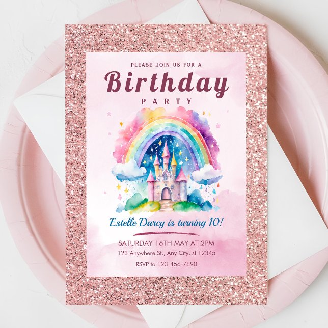 Magic Rainbow Castle 10:e födelsedagsinbjudan Inbjudningar (Skapare uppladdad)