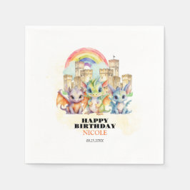 Magic Rainbow Castle Cute Baby Dragons Birthday Pappersservett
