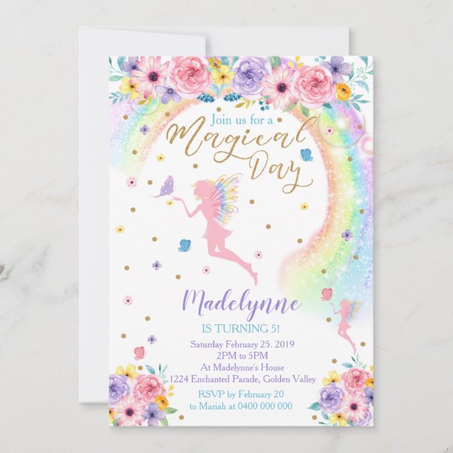 Magic Rainbow Fairy Party-inbjudan Inbjudningar (Framsida)