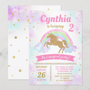 Magic Rainbow Guld Unicorn Birthday-inbjudan Inbjudningar