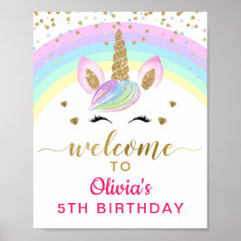 Magic Rainbow Guld Unicorn Birthday Välkomstskylt Poster