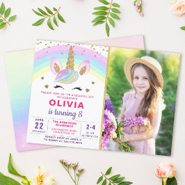 Magic Rainbow Guld Unicorn Girl Birthday Inbjudningar