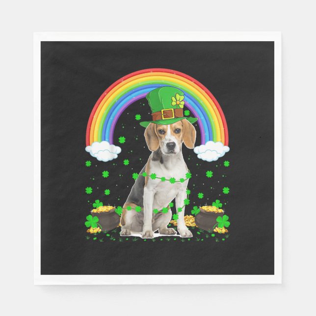 Magic Rainbow Leprechaun Beagle Hund St. Patrick' Pappersservett (Framsidan)