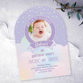 Magic Rainbow Little Stars Kids Photo Birthday Inbjudningar