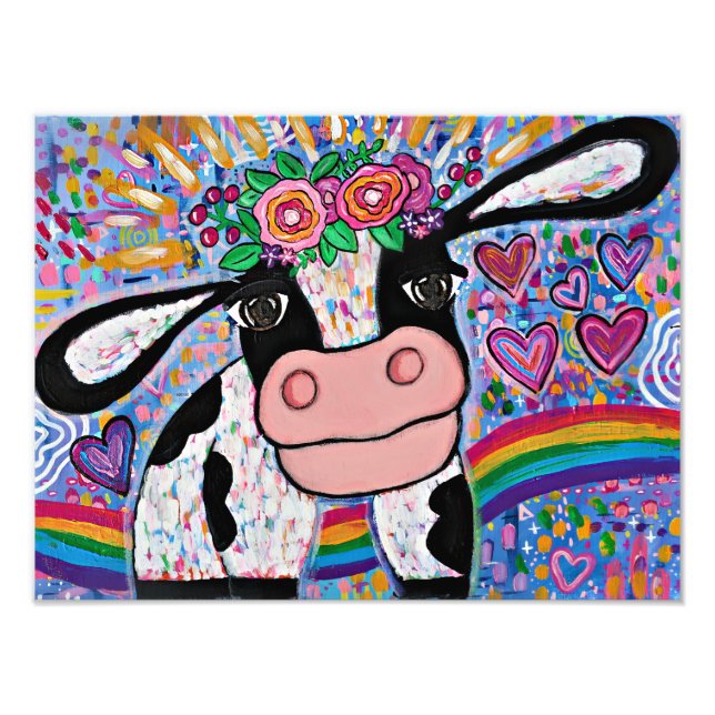 Magic Rainbow Moo-Moo Kärlek Cow Fototryck (Framsidan)