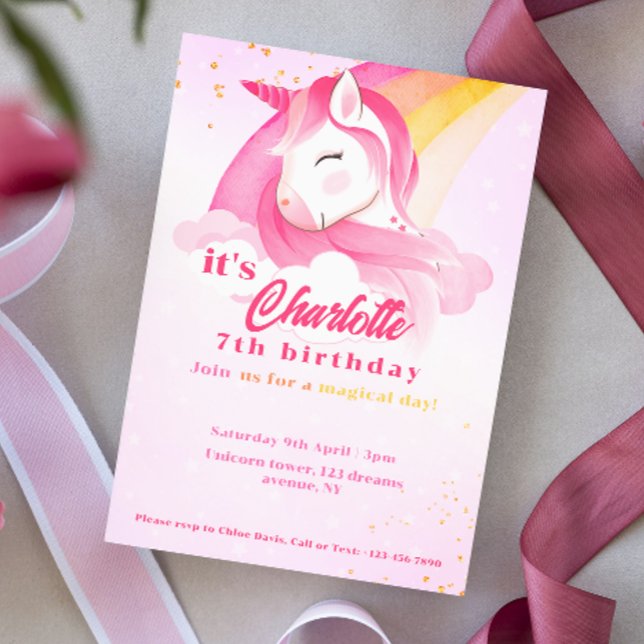 Magic Rainbow Pastel Unicorn Qr-kodfödelsedag Inbjudningar (Magical Rainbow Pastel Unicorn Qr Code birthday Invitation)