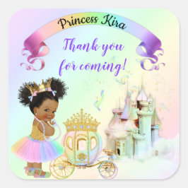 Magic Rainbow Princess Castle Carriage Fyrkantigt Klistermärke