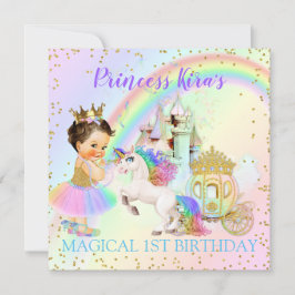 Magic Rainbow Princess Castle Carriage Unicorn Inbjudningar