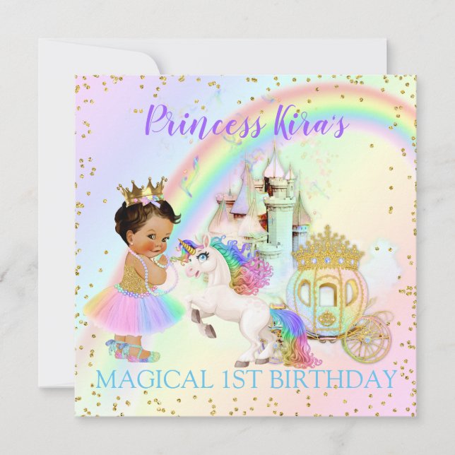 Magic Rainbow Princess Castle Carriage Unicorn Inbjudningar (Framsida)