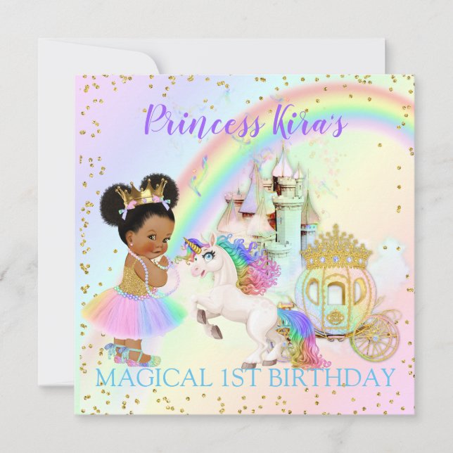 Magic Rainbow Princess Castle Carriage Unicorn Inbjudningar (Framsida)