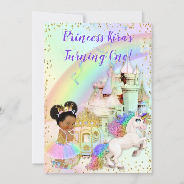 Magic Rainbow Princess Castle Carriage Unicorn Inbjudningar (Framsida)