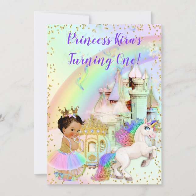 Magic Rainbow Princess Castle Carriage Unicorn Inbjudningar (Framsida)
