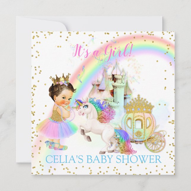 Magic Rainbow Princess Castle Carriage Unicorn Inbjudningar (Framsida)