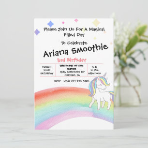 Magic Rainbow Unicorn Birthday-inbjudan Inbjudningar