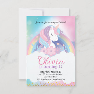 Magic Rainbow Unicorn Birthday-inbjudan Inbjudningar