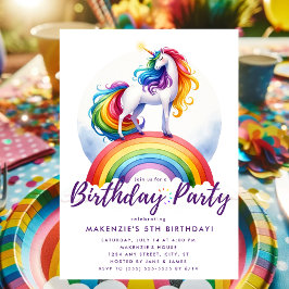 Magic Rainbow Unicorn Birthday-inbjudan Inbjudningar