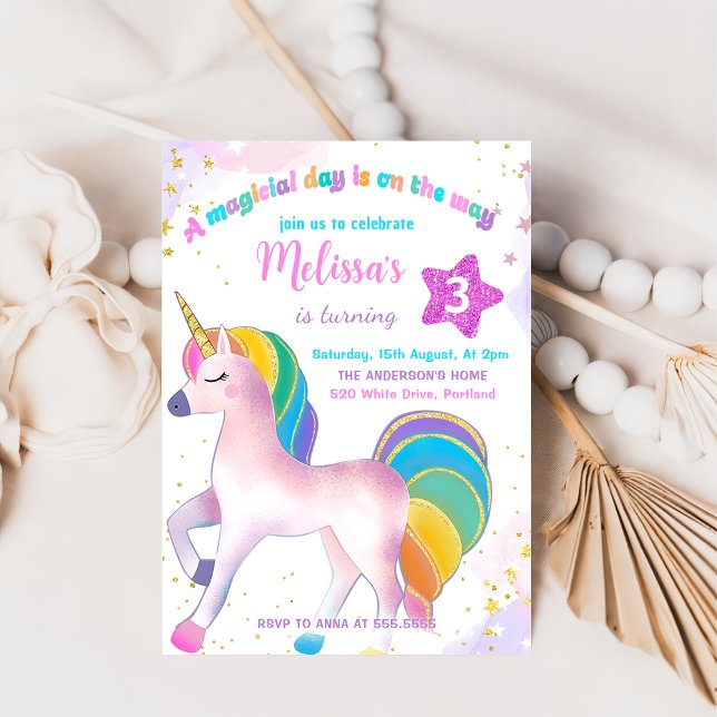 Magic Rainbow Unicorn Birthday-inbjudan Inbjudningar (Skapare uppladdad)