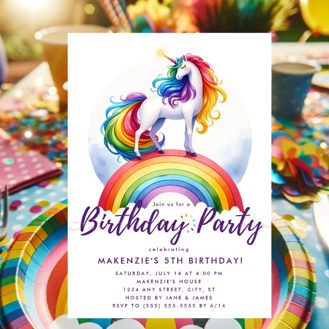 Magic Rainbow Unicorn Birthday-inbjudan Inbjudningar (Unicorn Rainbow Birthday Invitation)