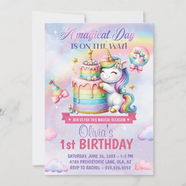 Magic Rainbow Unicorn Birthday Inbjudningar (Framsida)