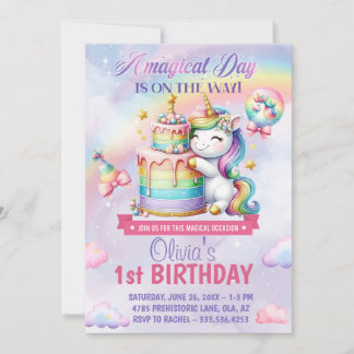Magic Rainbow Unicorn Birthday Inbjudningar